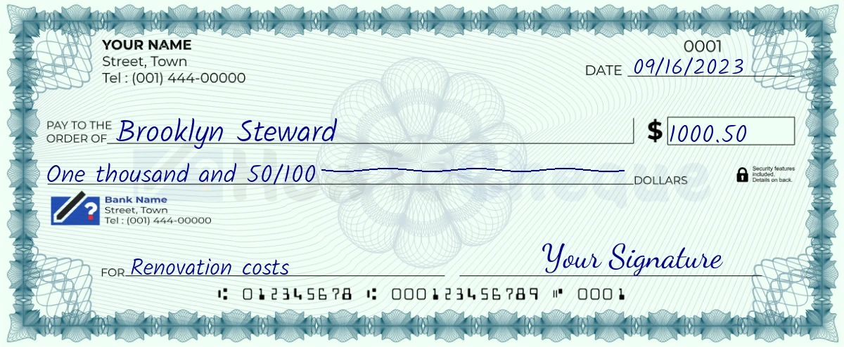 $1000 Check - How to Write a Check for 1000 Dollars?