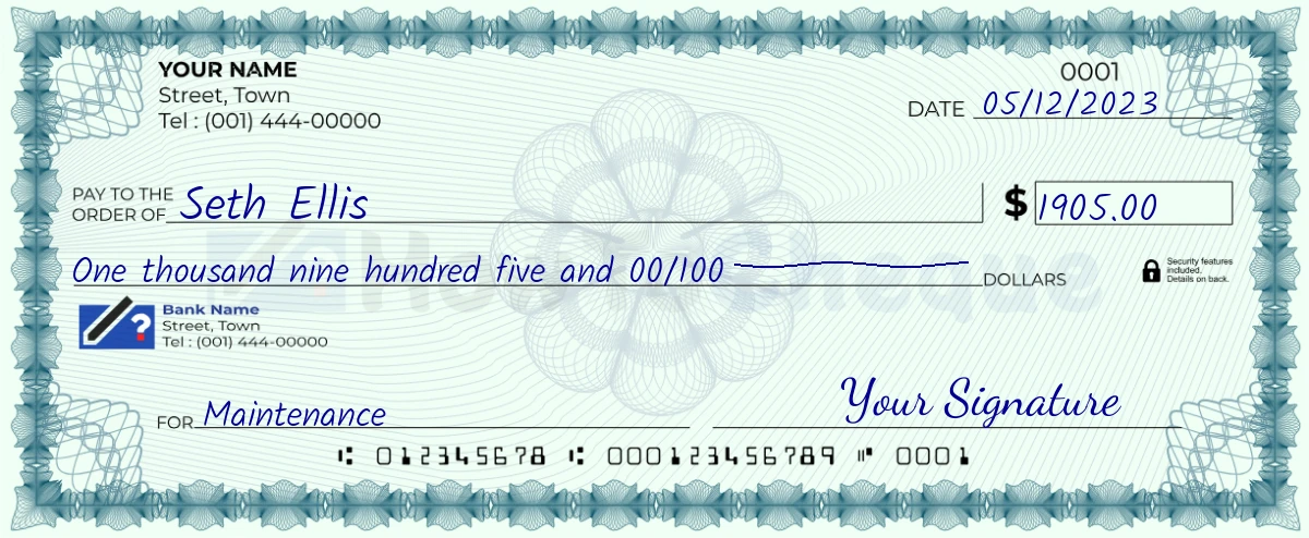 Example check of 1905 dollar