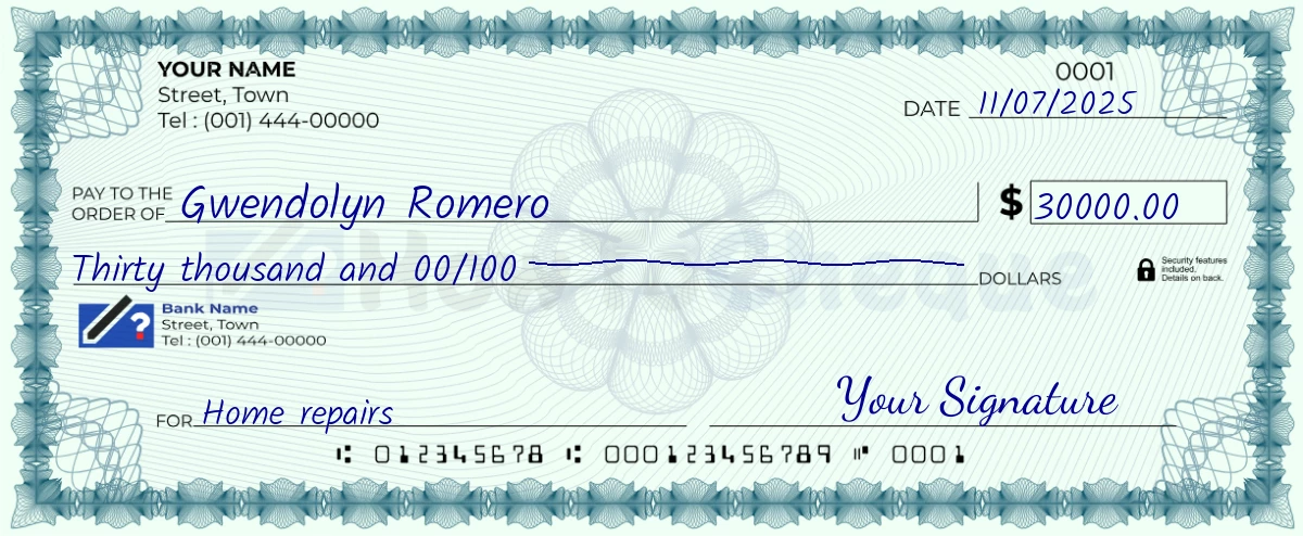 Example check of 30000 dollar