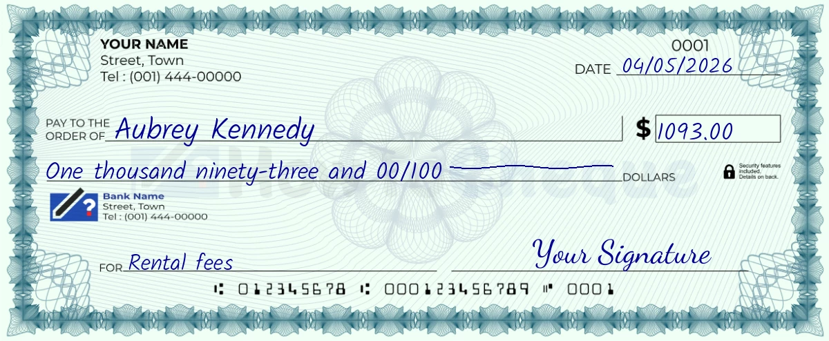 Example check of 1093 dollar