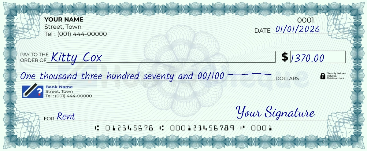 Example check of 1370 dollar