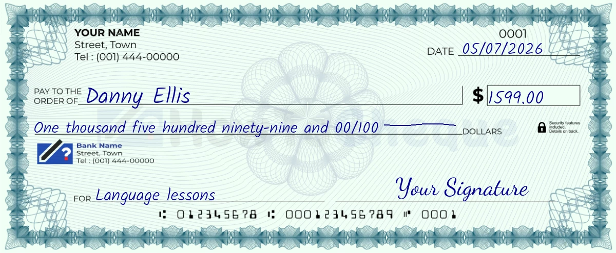 Example check of 1599 dollar