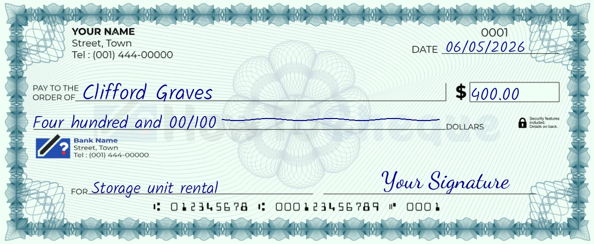 Example check of 400 dollar