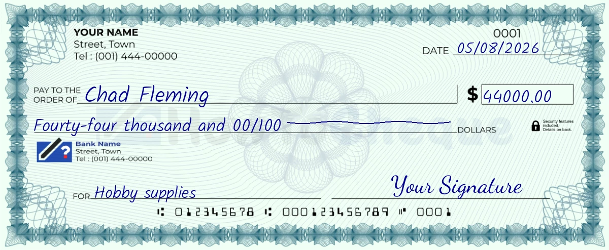 Example check of 44000 dollar