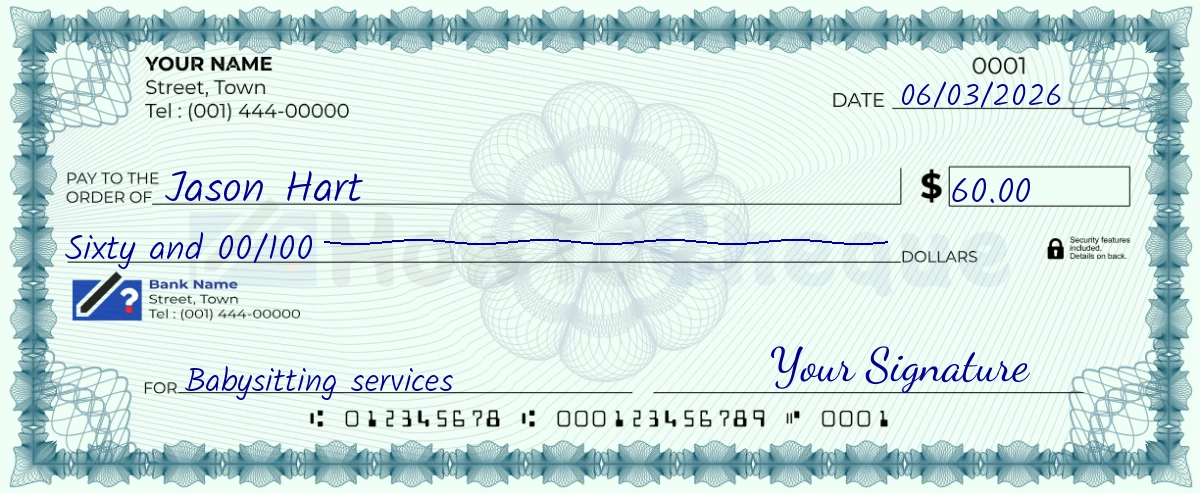 Example check of 60 dollar