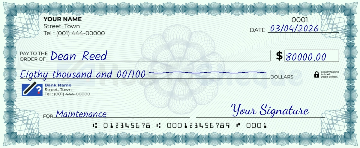 Example check of 80000 dollar