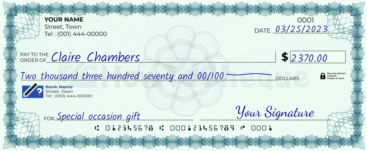 Example check of 2370 dollar