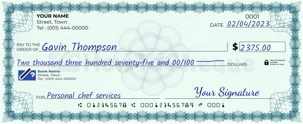Example check of 2375 dollar