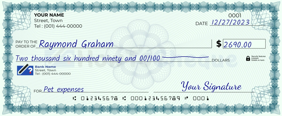 Example check of 2690 dollar