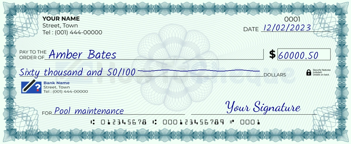 Example check of 60000 dollar 50 cent